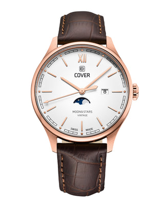 COVER Chapman Moon&Stars Weiß, Leder Braun, Roségold Uhr