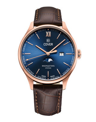 COVER Chapman Moon&Stars Blau, Leder Braun, Roségold Uhr