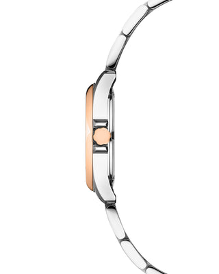 Side view of COVER Marville Lady Steel Watch Silver, Bicolor Silver Rose Gold with stainless steel case and watch band.