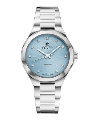 COVER Cardea Crystal ladies' watch with light blue dial, full silver bracelet, and crystal hour markers