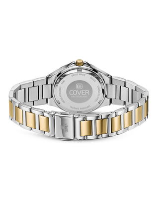 Back view of the COVER Cardea Crystal blue bicolor watch showing engraved stainless steel back and clasp.