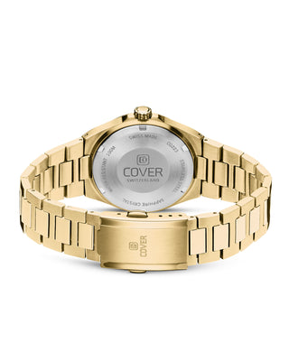 Back view of the COVER Iconosteel Lady Full Gold Steel Watch displaying the Swiss-made engraving and stainless steel case.