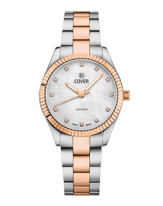 Two-tone Swiss made Valentina Mini with white mother-of-pearl dial and rose gold accents