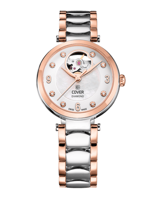 COVER Lady Diamond Open Heart Automatikuhr Weißes Perlmutt, Bicolor