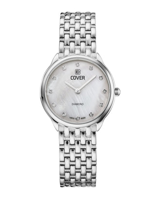 COVER Eternal Pearl Diamond Ladies Watch by COVER – white mother‑of‑pearl dial and stainless‑steel bracelet – Swiss elegant diamond watch