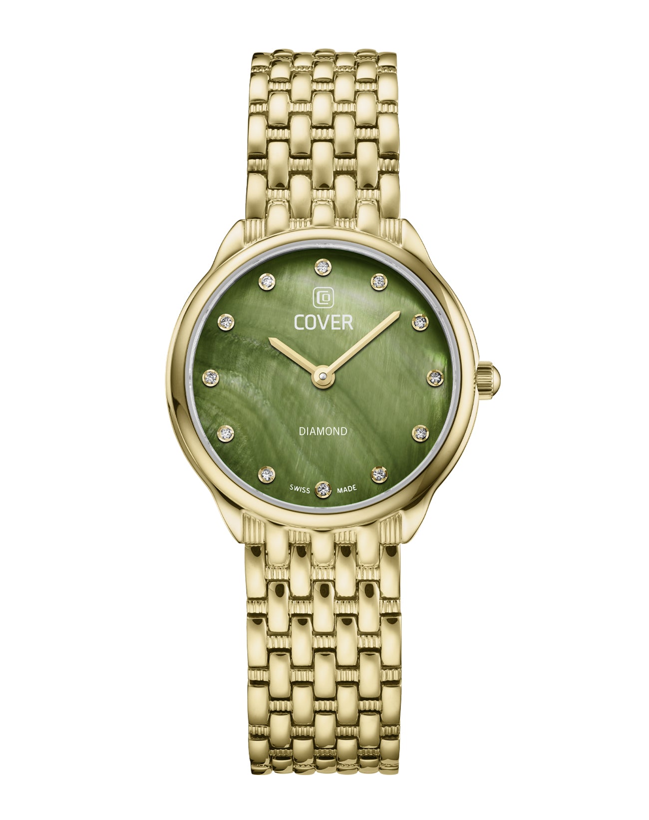 COVER Eternal Pearl Diamond Ladies Watch – Green Mother‑of‑Pearl Dial and Gold Bracelet – Swiss elegant diamond watch