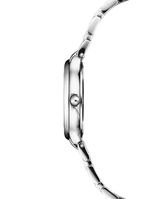 	Elegant ladies diamond watch in stainless steel with white mother‑of‑pearl dial and sapphire glass – Swiss precision