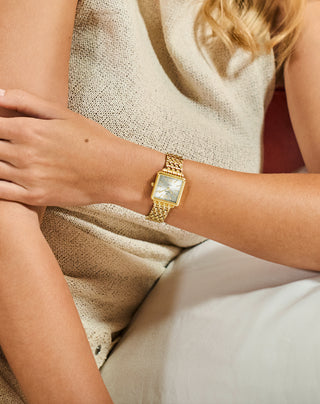 COVER Lovis Square Watch on wrist – gold Swiss women’s watch