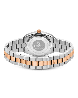 Caseback with Swiss Made engraving and two‑tone bracelet detail