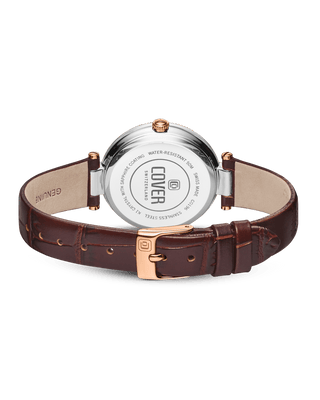 COVER Fly Me To The Moon Crystals Brown Pearl Leather, Rose gold Moon Phase Watch