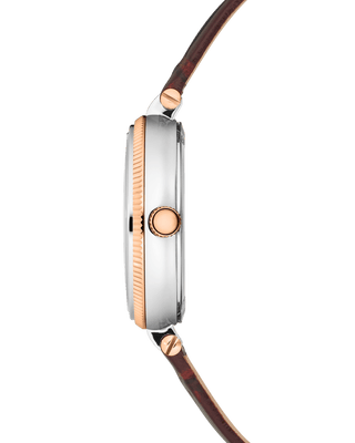 COVER Fly Me To The Moon Crystals Brown Pearl Leather, Rose gold Moon Phase Watch