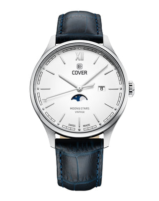 COVER Chapman Moon&Stars White, Leather Blue,  Silver Watch