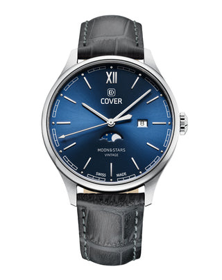 COVER Chapman Moon&Stars Blue, Leather Black, Silver Watch