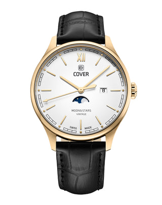 COVER Chapman Moon&Stars White, Leather Black, Gold Watch