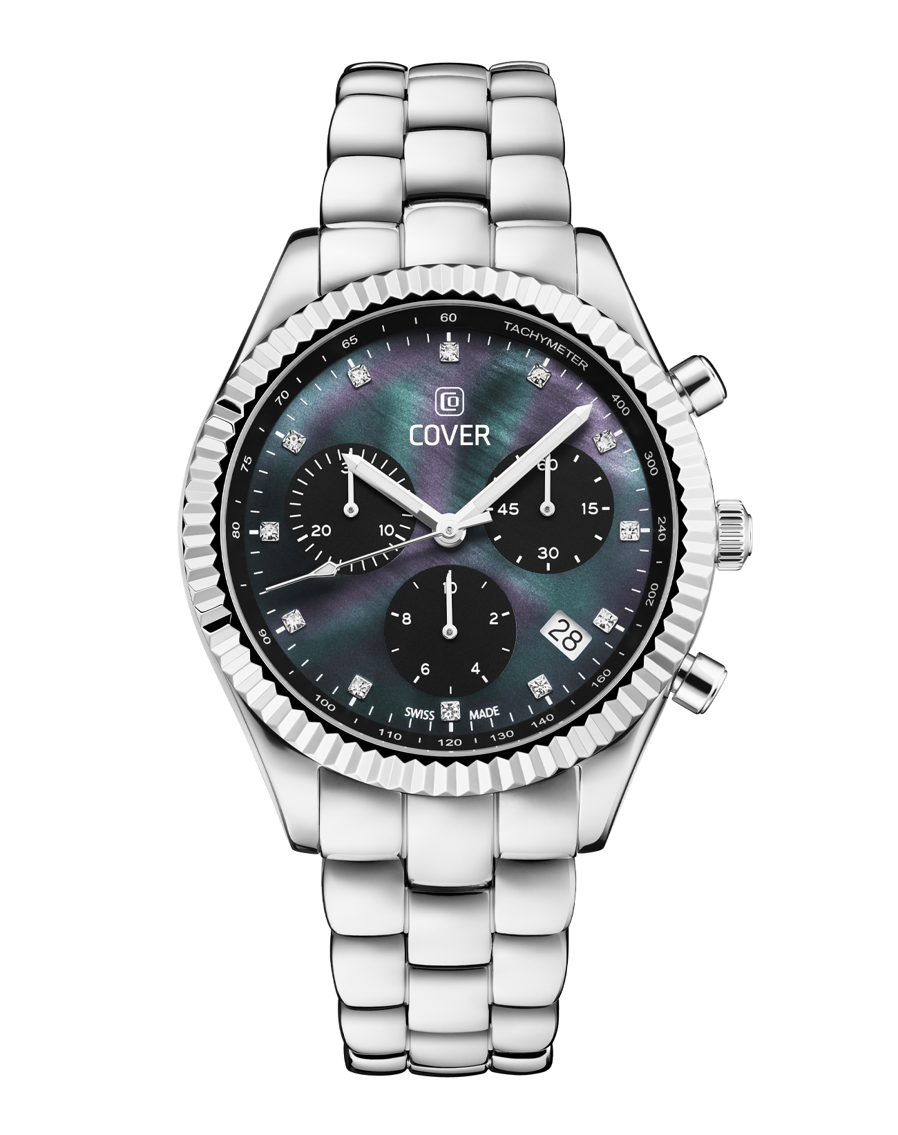 COVER Valentina Chrono Watch Crystals Black Pearl, Silver – Cover