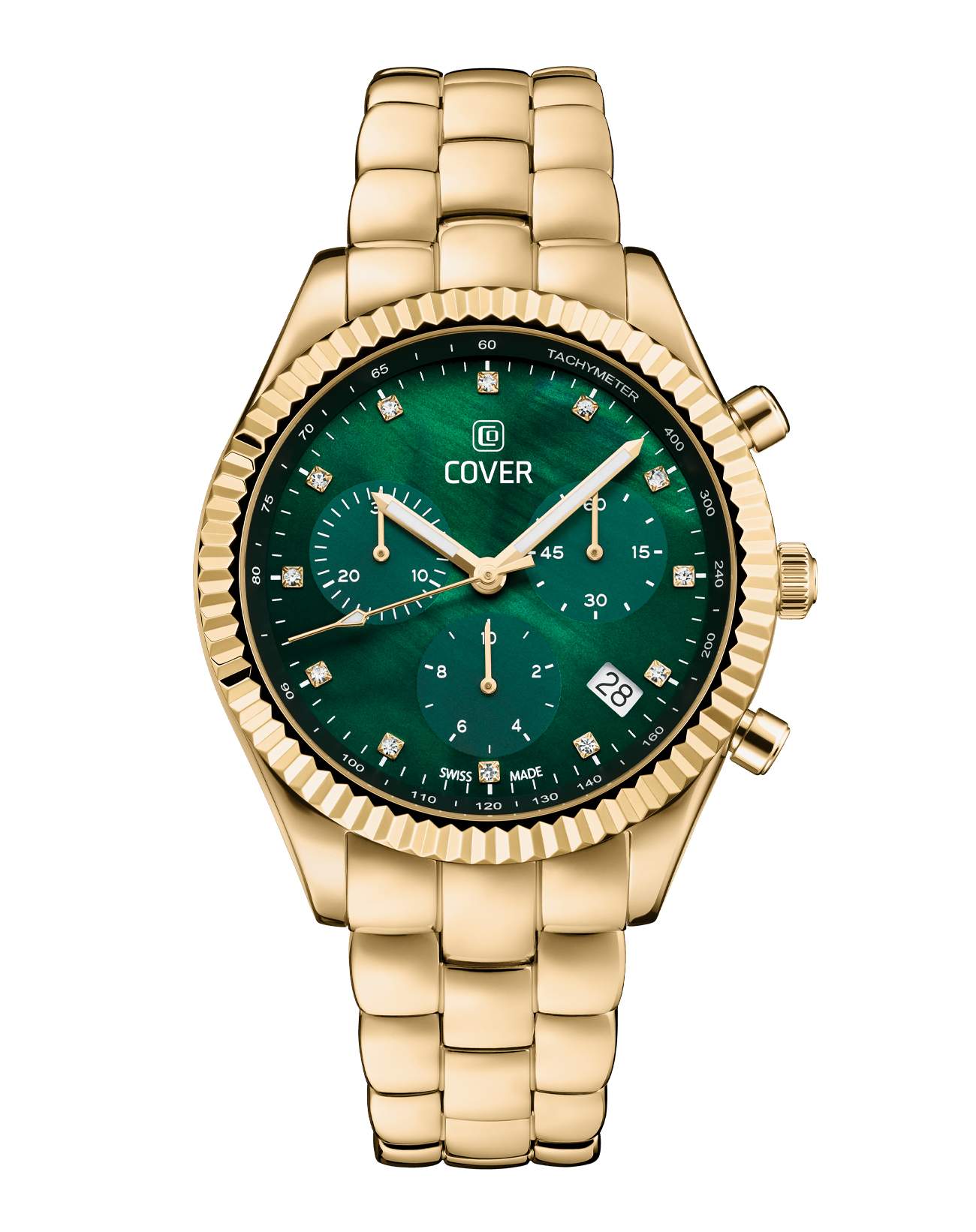 COVER Valentina Chrono Watch Crystals Green Pearl, Gold – Cover