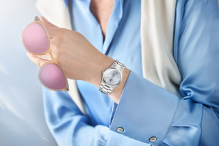 COVER Bracelet One Elegant Minimalist Swiss Made Women's Watch, Light Blue Dial, Full Silver Color