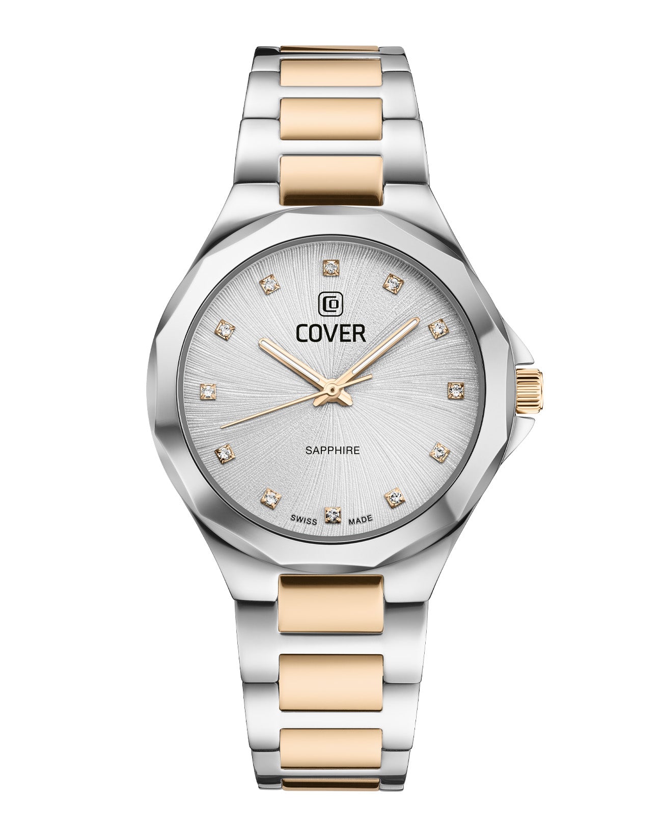 COVER Cardea Crystal ladies' watch with silver dial, gold-plated bicolor bracelet, and crystal markers