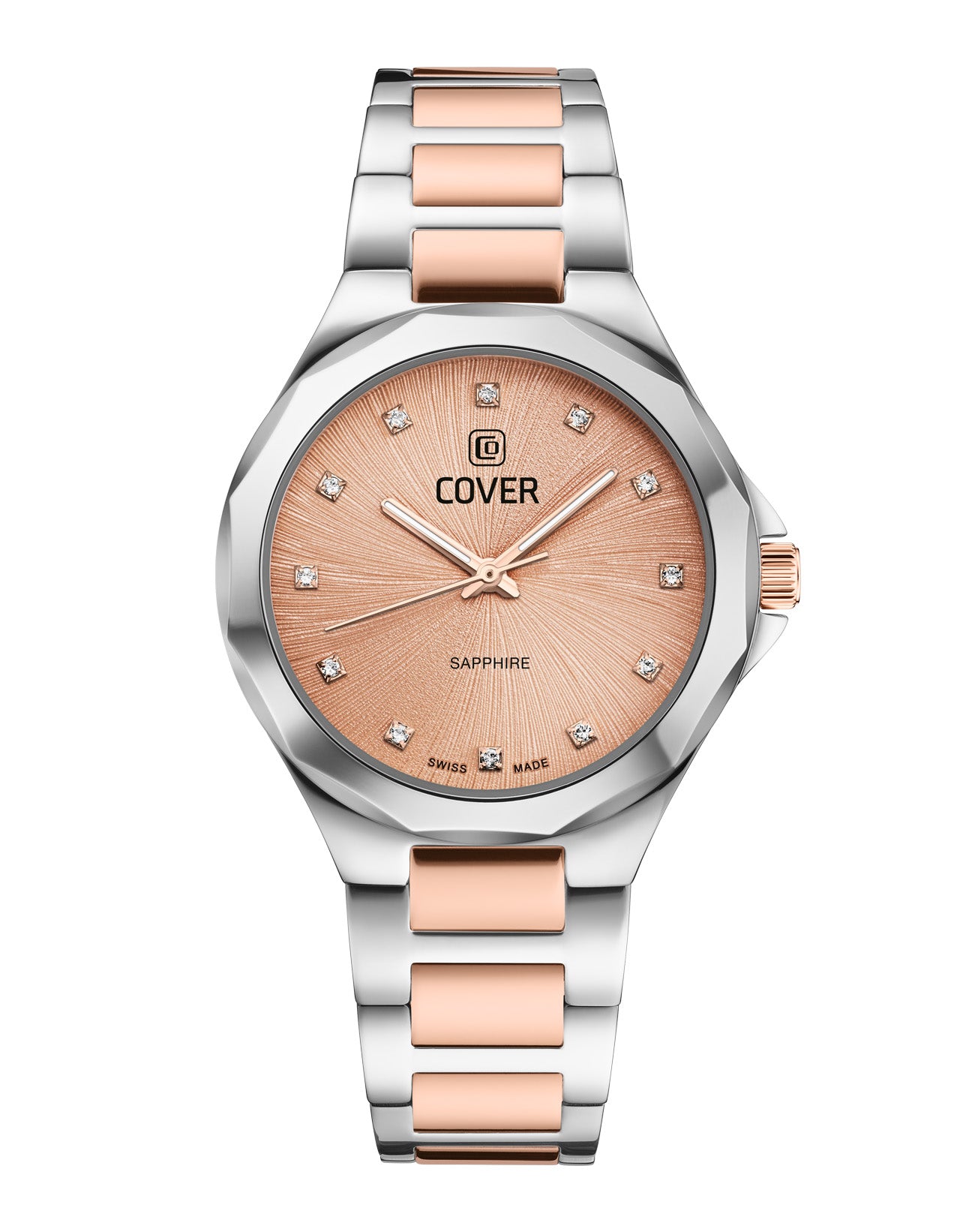 COVER Cardea Crystal ladies' watch with rose gold dial, gold-plated bicolor bracelet, and crystal marker