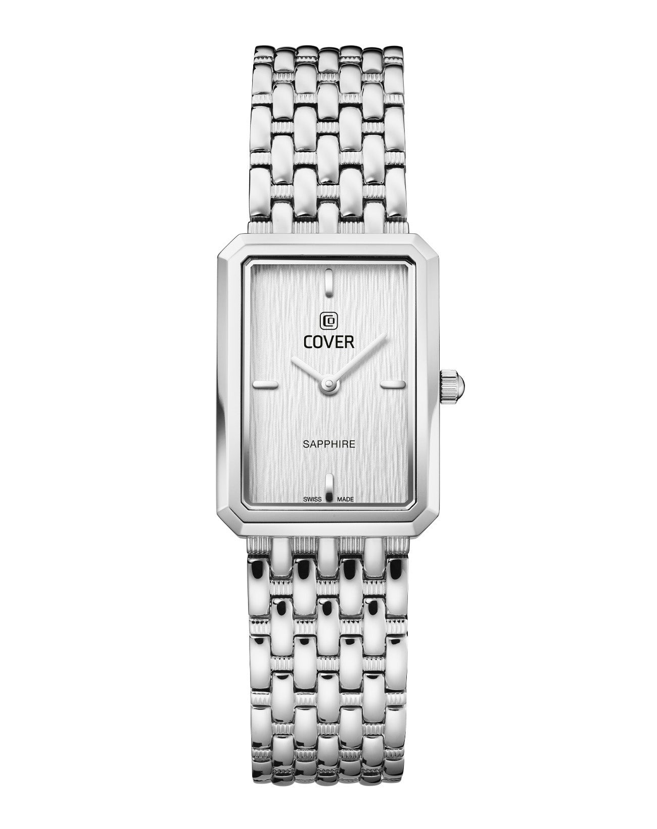 COVER Noble Square women's watch with silver dial and silver square case front view