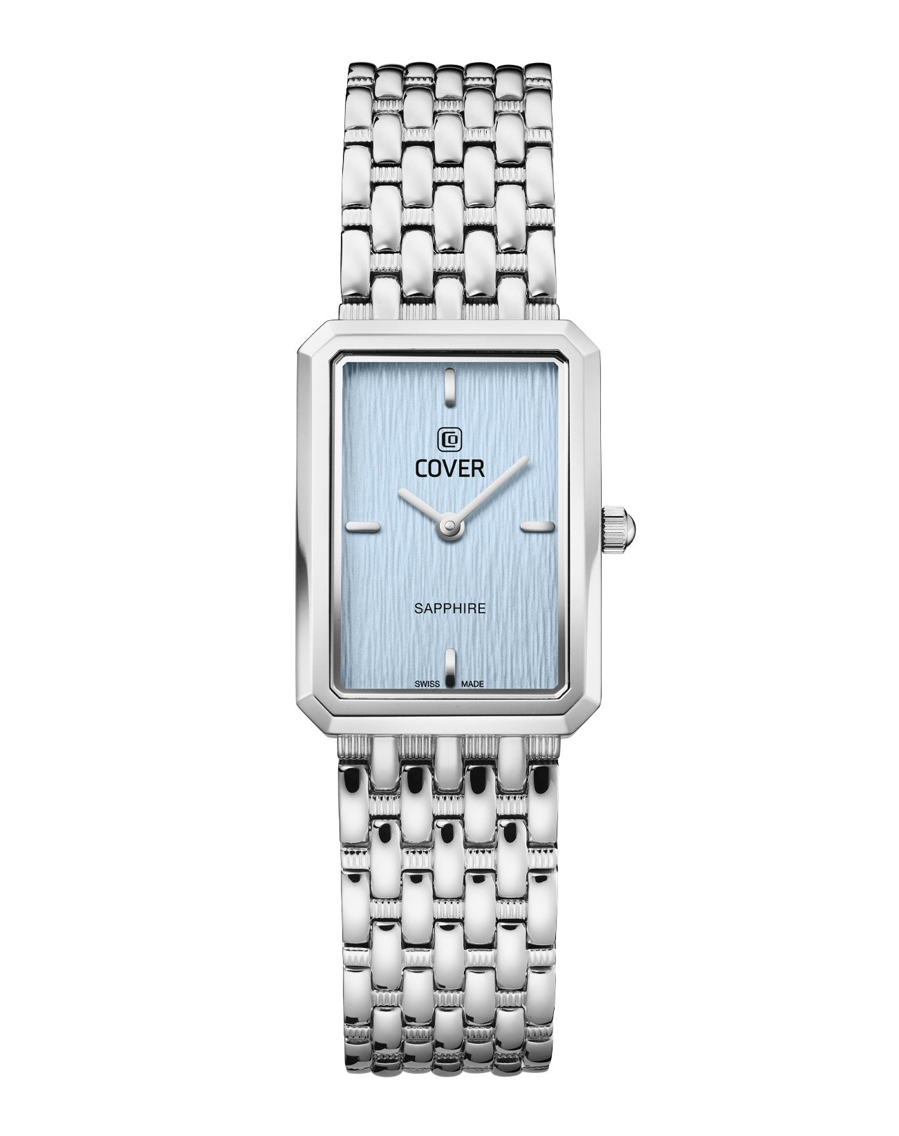COVER Noble Square women's watch with light blue dial and silver square case front view