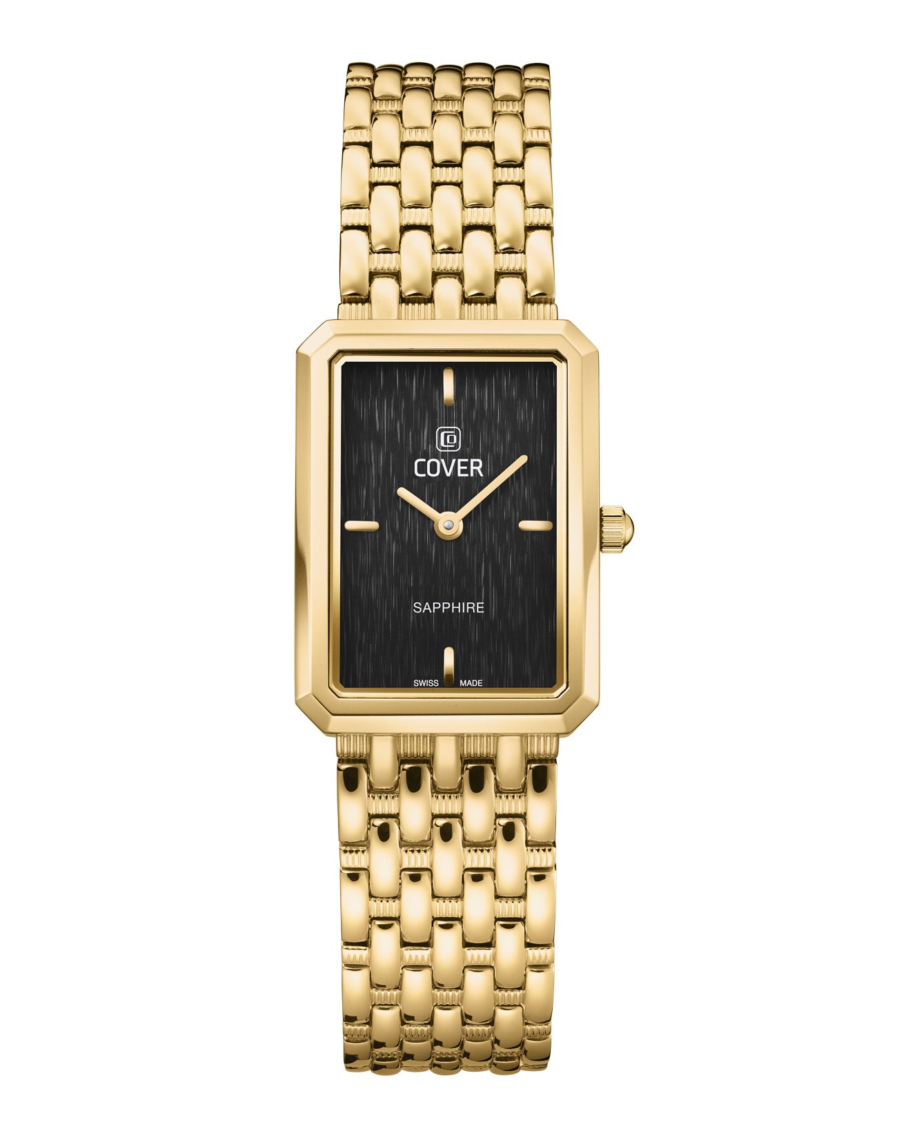 COVER Noble Square black dial women's watch with gold-plated square case and bracelet