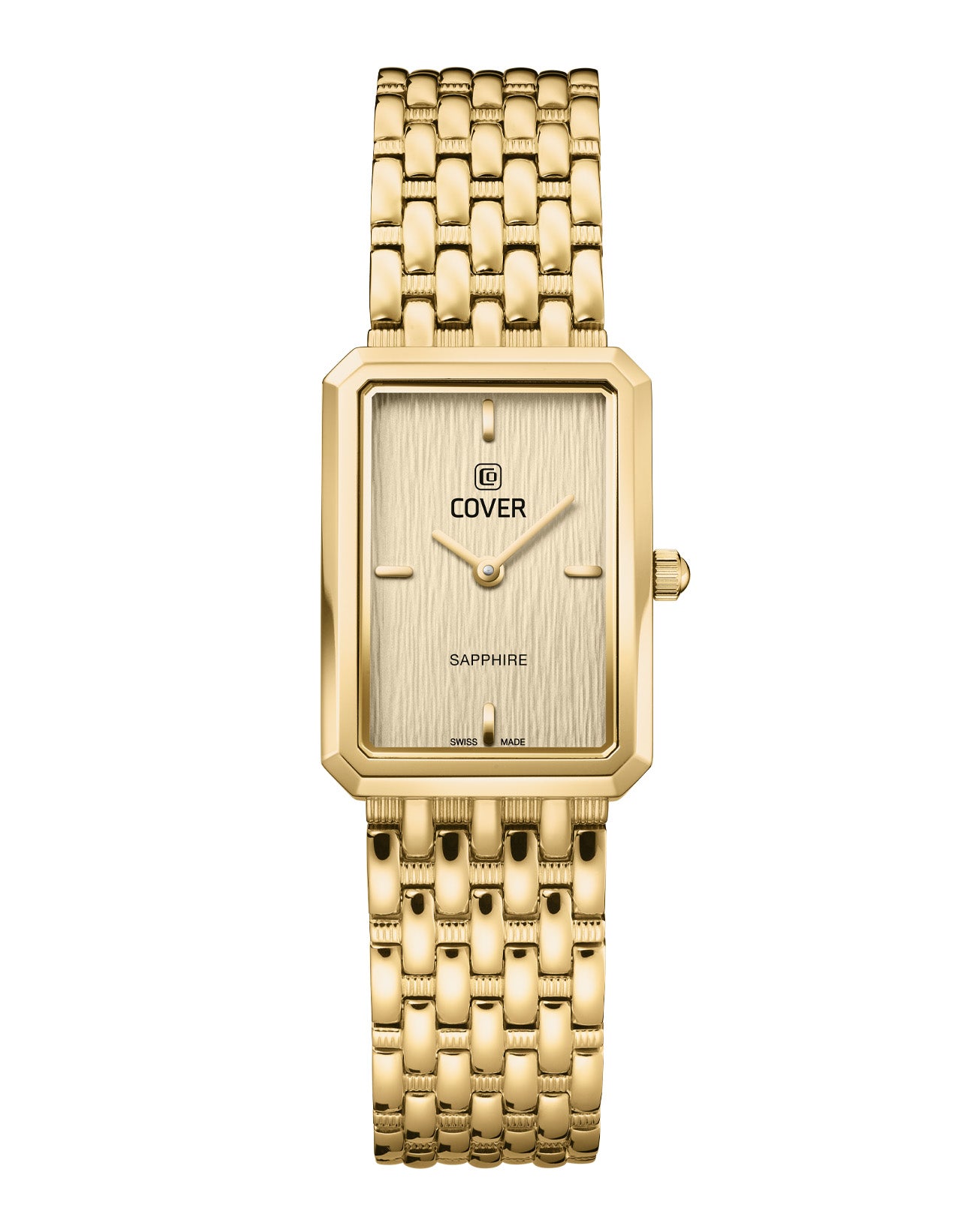 COVER Noble Square women's watch with silver dial, gold-plated case and bracelet front view
