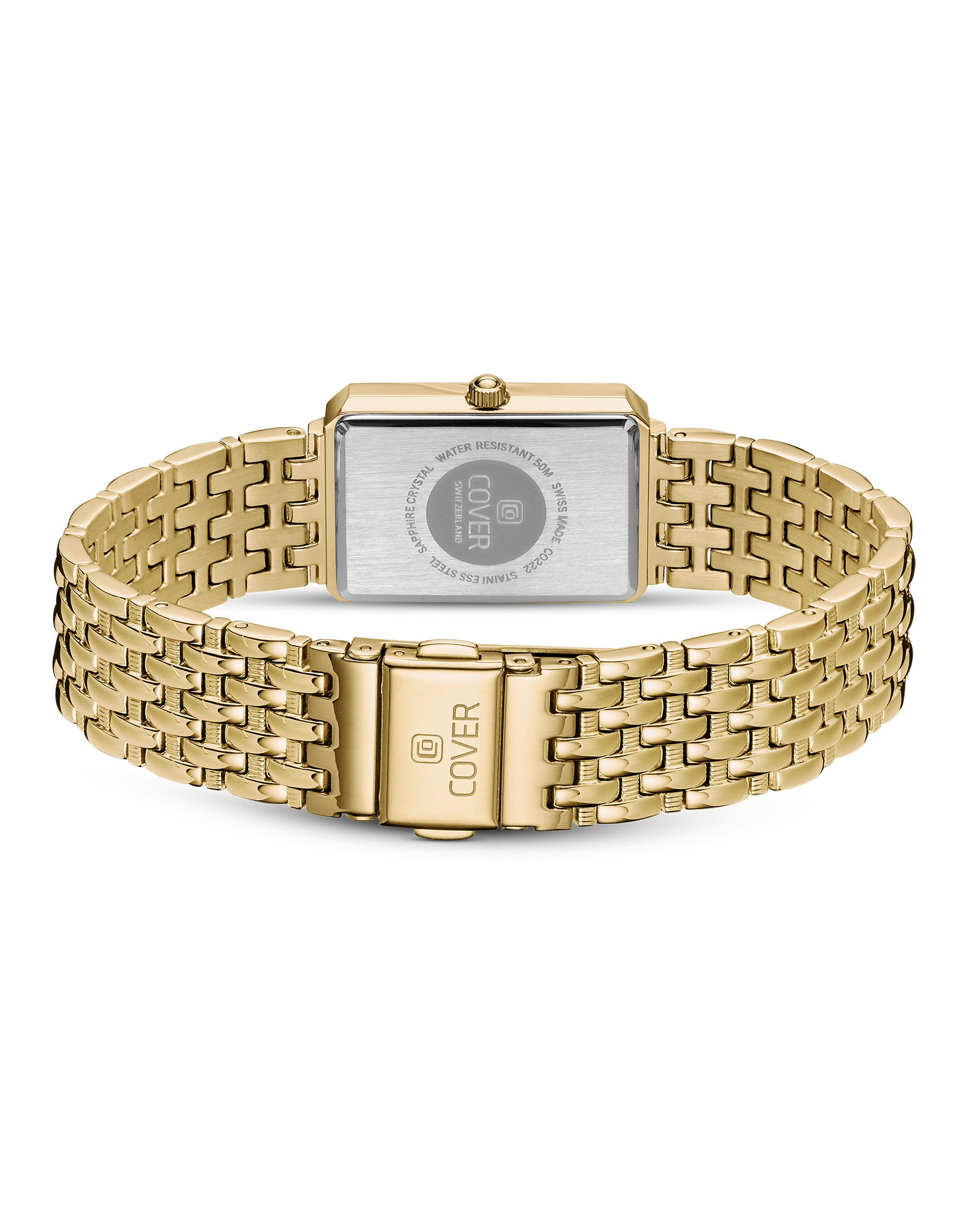 Back of COVER Noble Square Silver-Gold with gold stainless steel bracelet and clasp