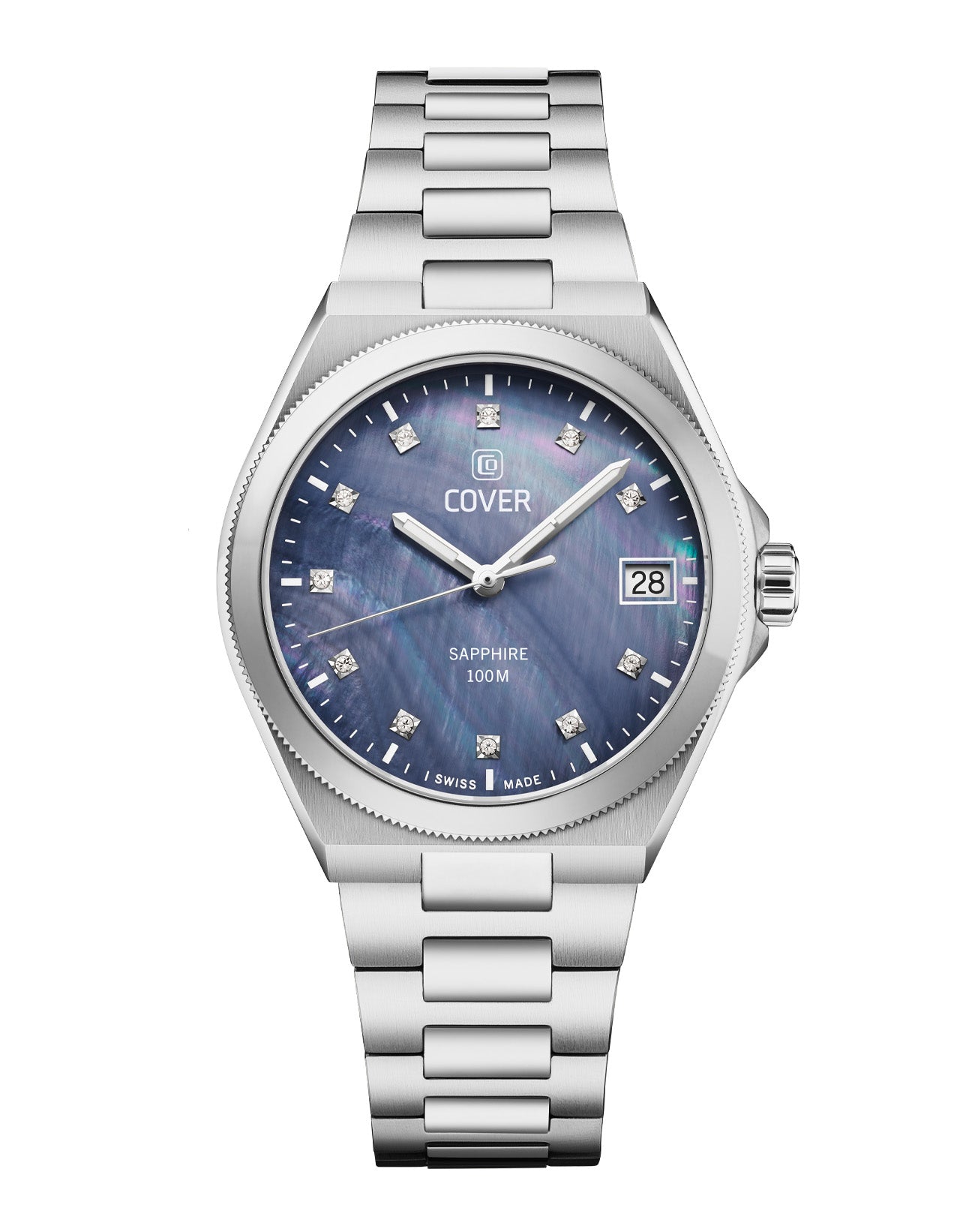 COVER Iconosteel Lady Blue Pearl Silver Watch with blue Mother of Pearl dial and stainless steel case.
