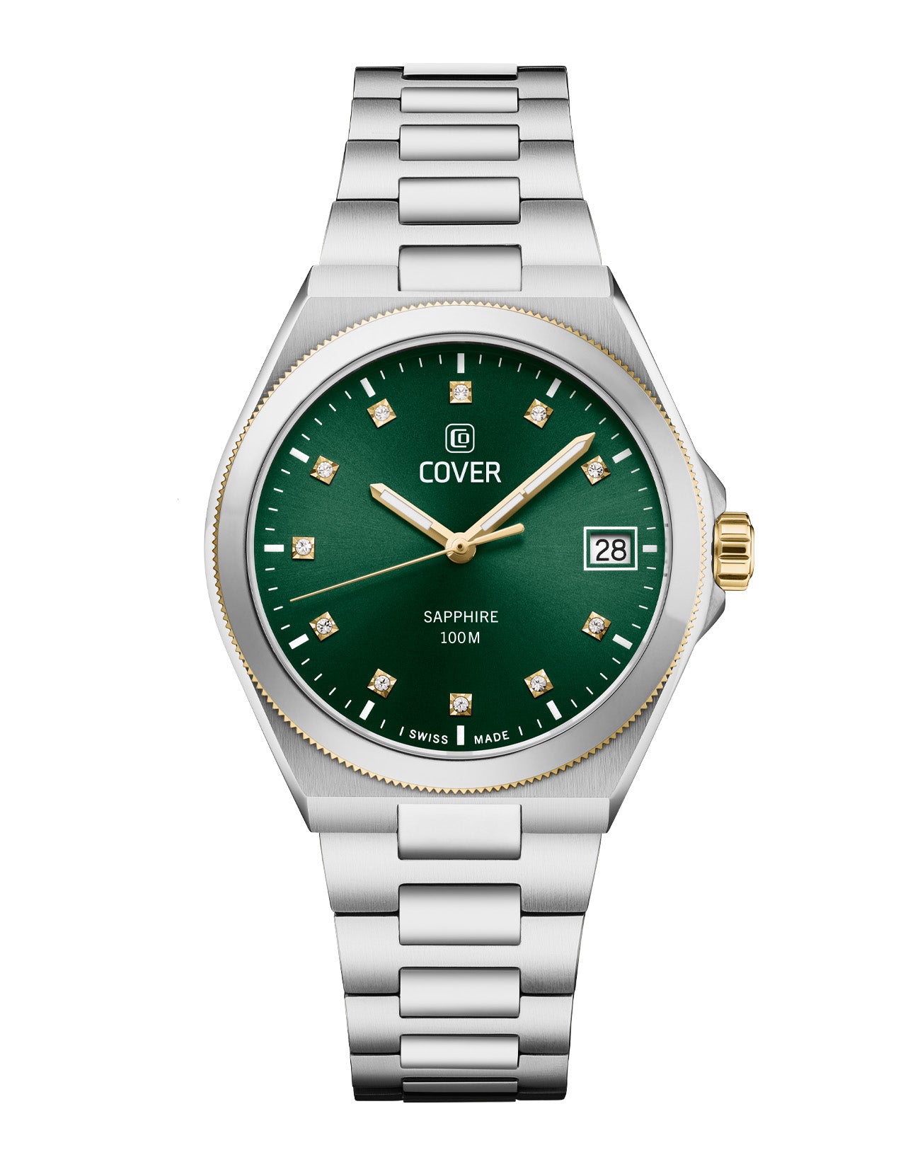 COVER Iconosteel Lady Green Bicolor Watch with green sunray dial and gold/silver stainless steel case.