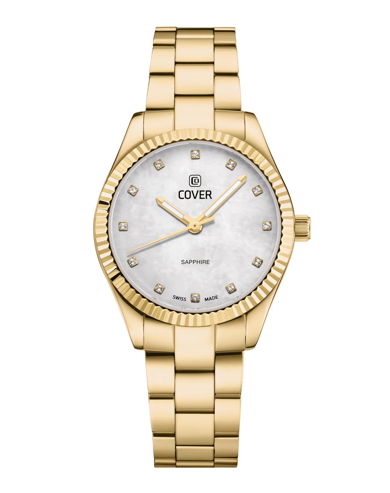 Swiss made Valentina Mini with gold stainless steel bracelet and white mother-of-pearl dial