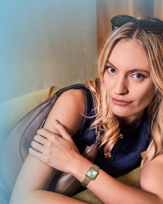 Woman wearing the COVER Lovis watch featured in the 2026 New Arrivals – a collection of affordable Swiss Made women’s watches by COVER.