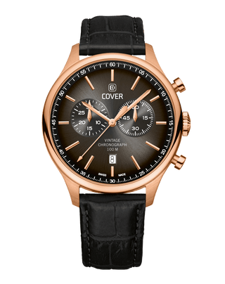 COVER Chapman Chrono Watch Leather Black, Rose Gold Color