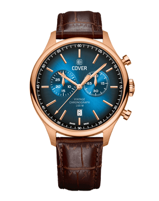 COVER Chapman Chrono Watch Leather Blue, Rose Gold