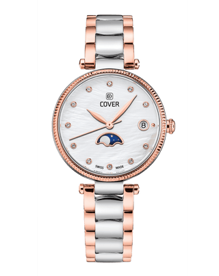 COVER Fly Me To The Moon Crystals Silver Pearl, Bicolor Moon Phase Watch