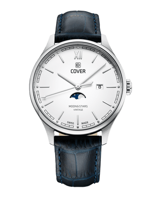 COVER Chapman Moon&Stars White, Leather Blue,  Silver Watch