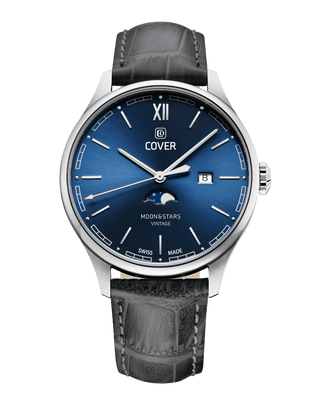 COVER Chapman Moon&Stars Blue, Leather Black, Silver Watch