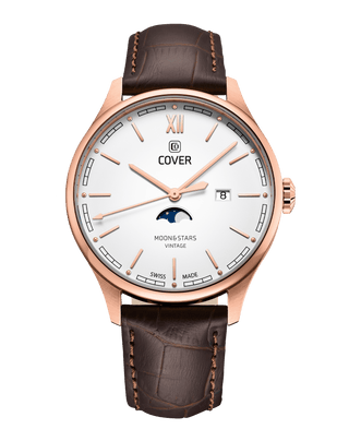 COVER Chapman Moon&Stars White, Leather Brown, Rose Gold Watch