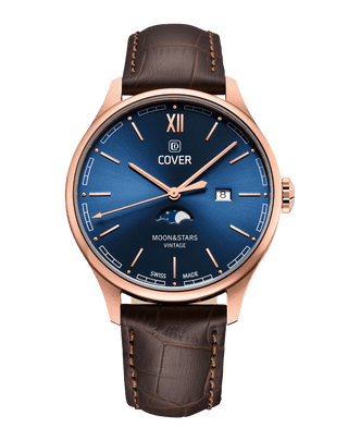 COVER Chapman Moon&Stars Blue, Leather Brown, Rose Gold Watch