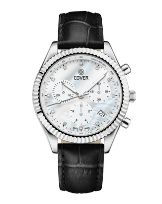 COVER Valentina Chrono Watch Crystals White Pearl Leather, Silver