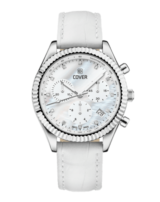 COVER Valentina Chrono Watch Crystals White Pearl Lather, Silver