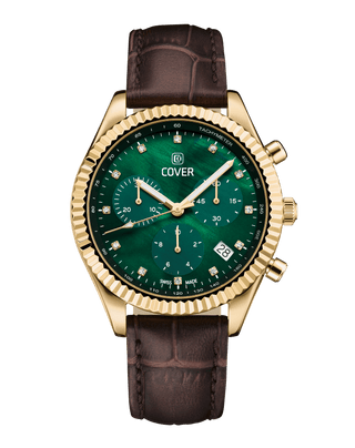 COVER Valentina Chrono Watch Crystals Green Pearl, Leather, Gold