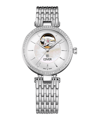 COVER Concerta Open Heart Automatic Watch Crystals White Pearl, Silver