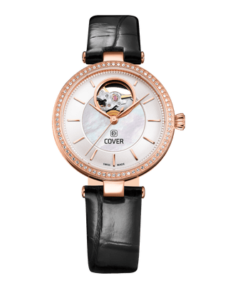 COVER Concerta Open Heart Automatic Watch Crystals White Pearl, Rose Gold